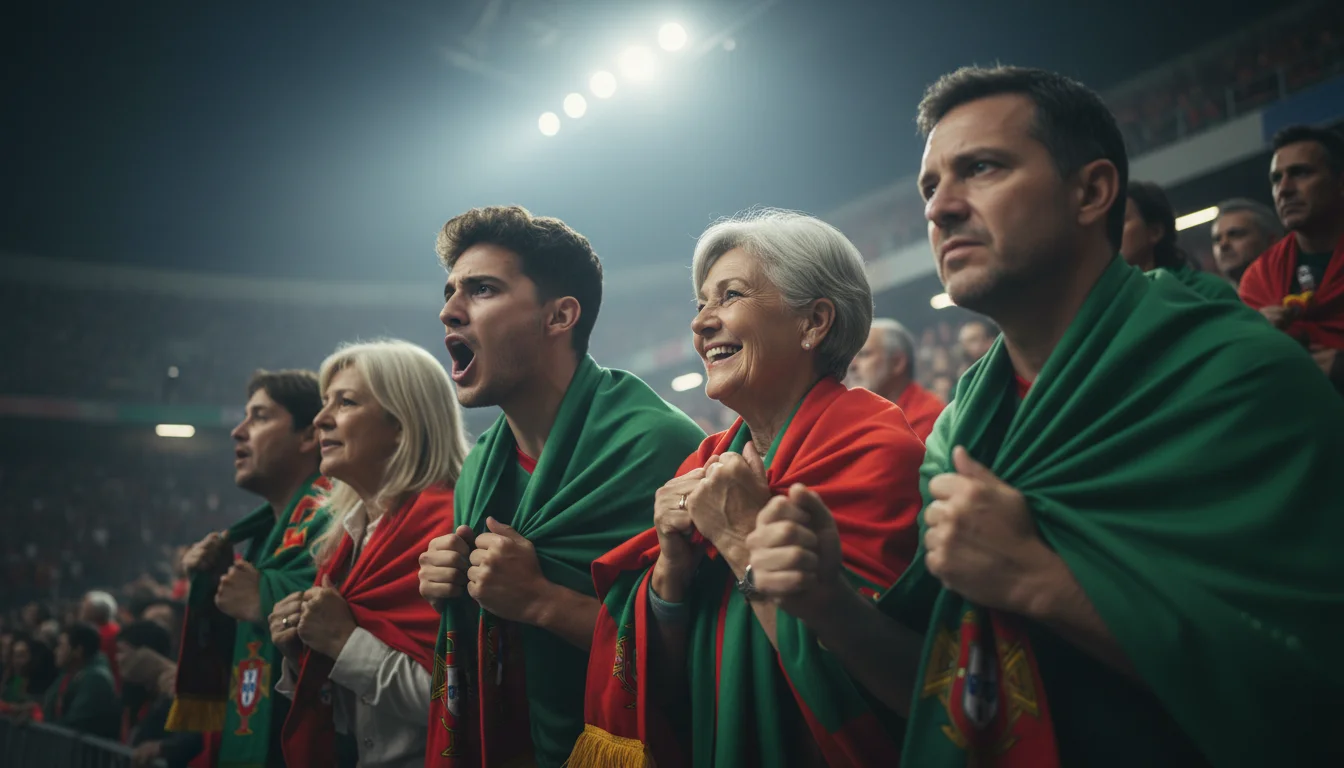 Adeptos num estádio de futebol a assistir ao jogo com entusiasmo