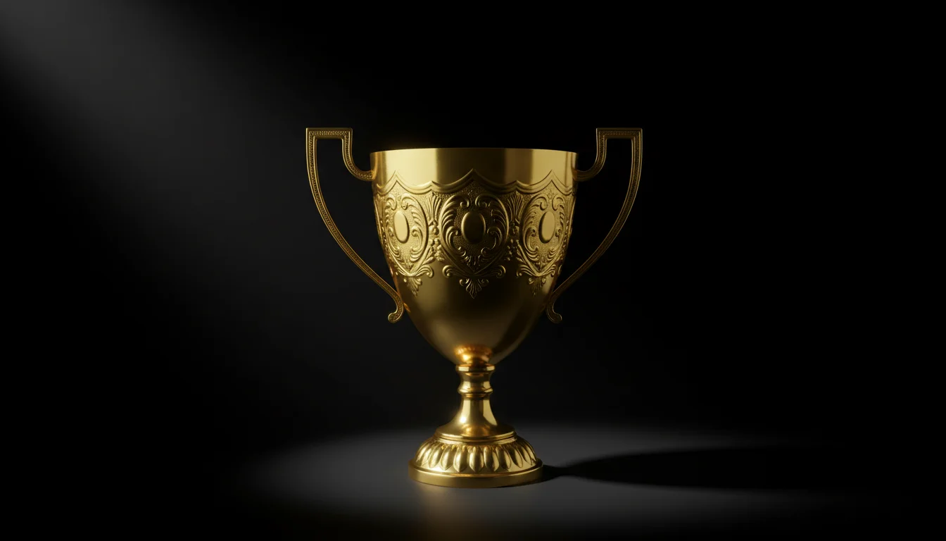 Troféu de campeão dourado iluminado com luz dramática