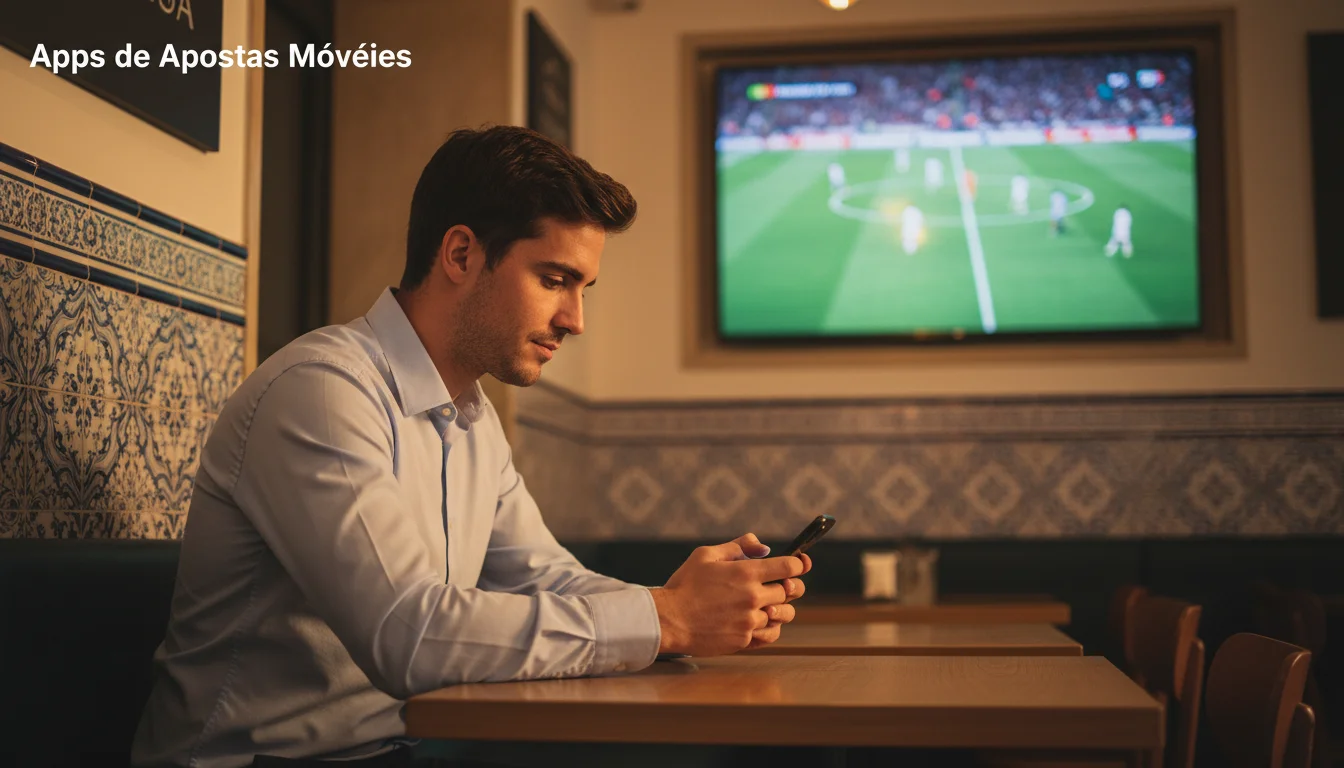 Jovem português a utilizar o smartphone enquanto assiste a um jogo de futebol num café