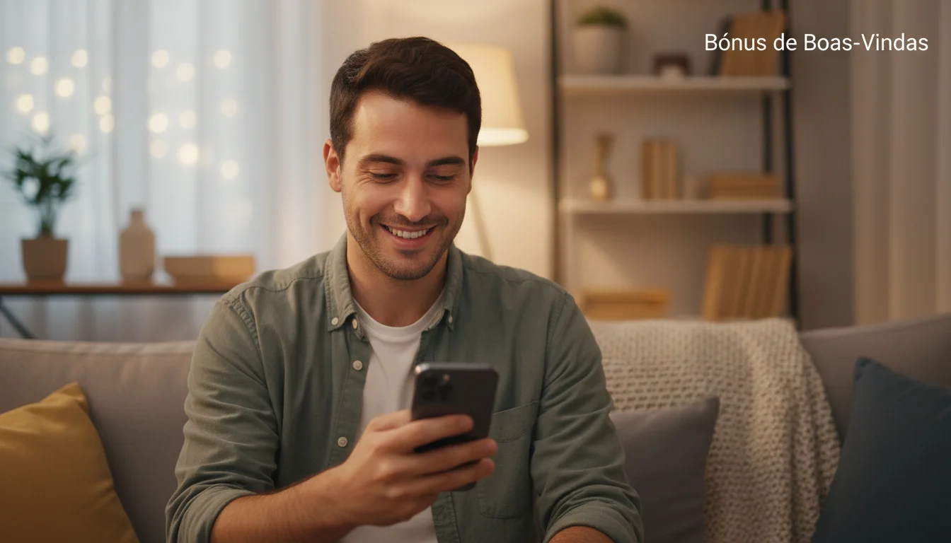 Pessoa a celebrar uma vitória enquanto olha para o telemóvel com expressão de alegria