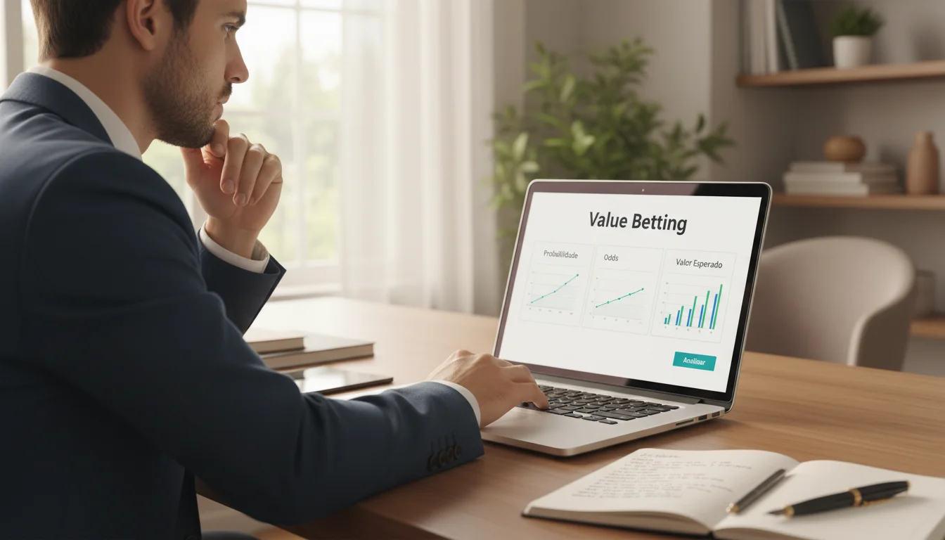 Pessoa a analisar dados e gráficos num ambiente de trabalho focado e profissional