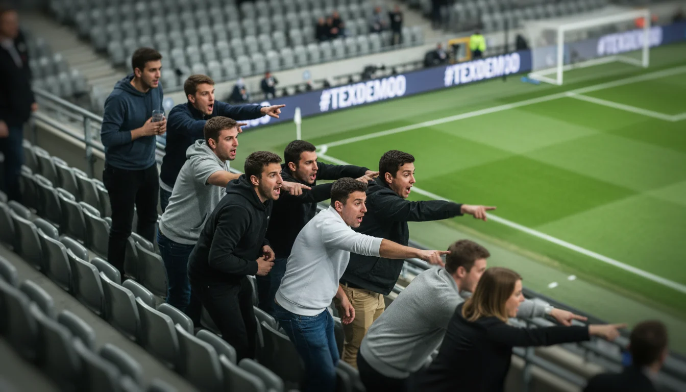 Adeptos entusiasmados num estádio a celebrar uma jogada emocionante