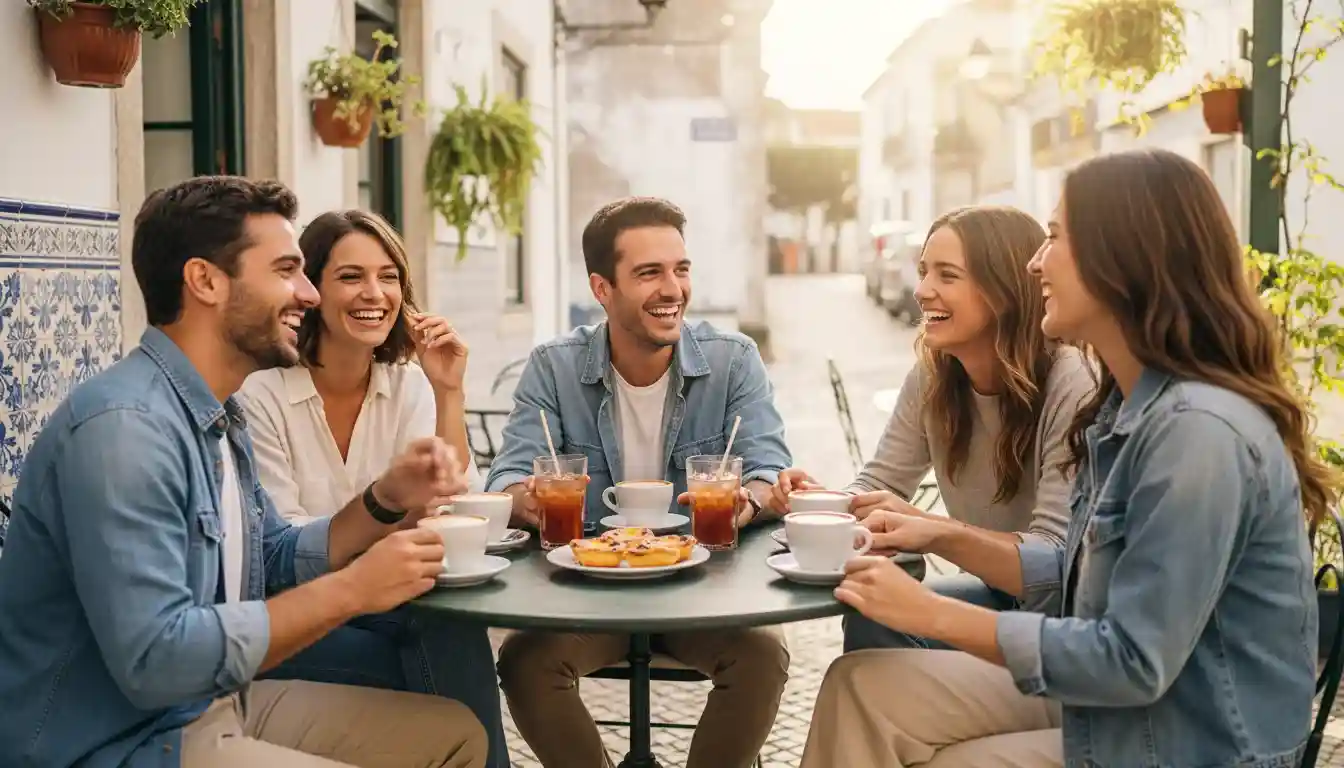 Grupo de amigos a conviver de forma saudável ao ar livre