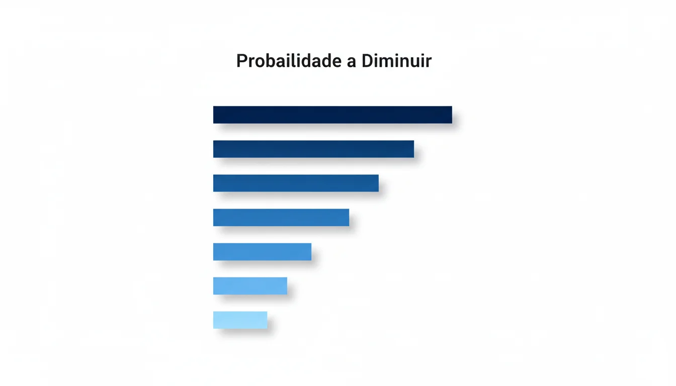 Diagrama visual simples mostrando linhas decrescentes a representar probabilidades