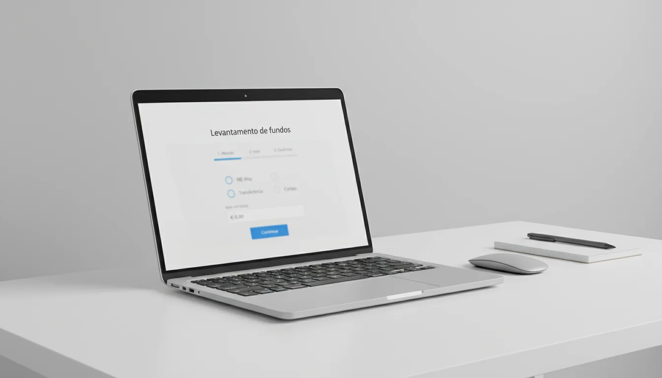 Ecrã de portátil mostrando interface de conta com opções de levantamento
