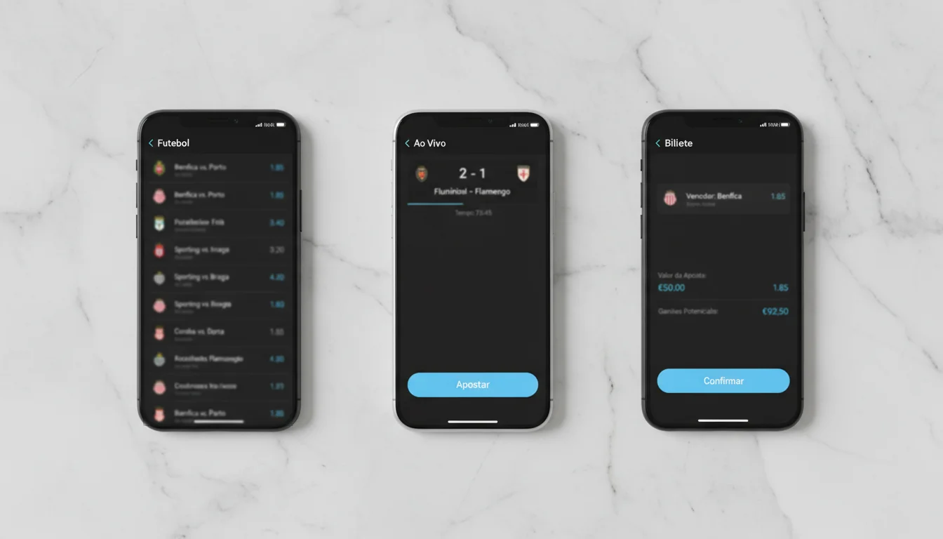 Vários smartphones dispostos sobre uma mesa mostrando diferentes interfaces de aplicações